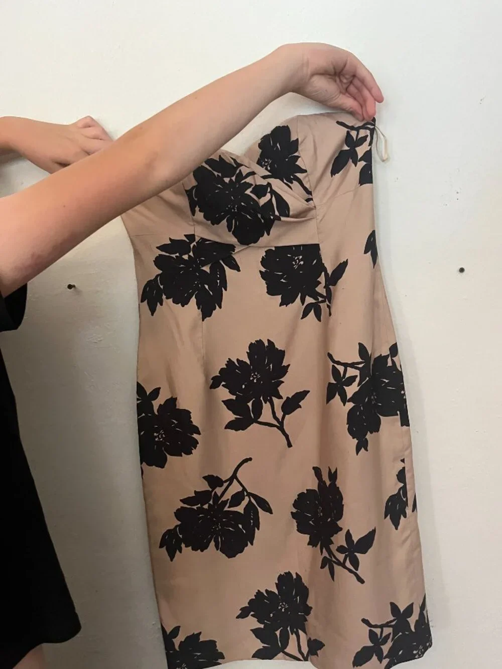 Michael Kors (Camel and Black) Flower Print Strapless Dress